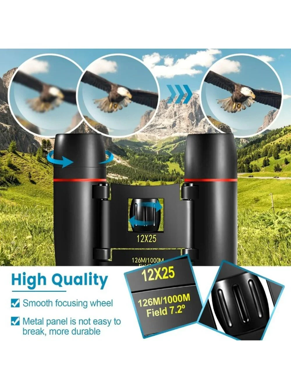 Compact 12x25 Mini Pocket Binoculars - Lightweight, Foldable for Bird Watching